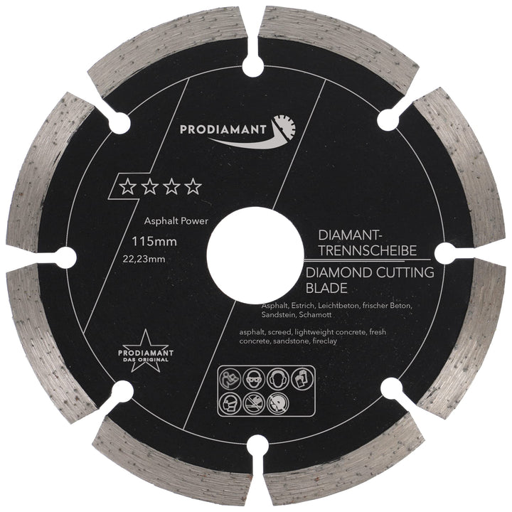 PRODIAMANT Diamantscheibe 115 mm x 22,2 mm Abrasiv für Strassen, Asphalt, Estrich, Leichtbeton, fris