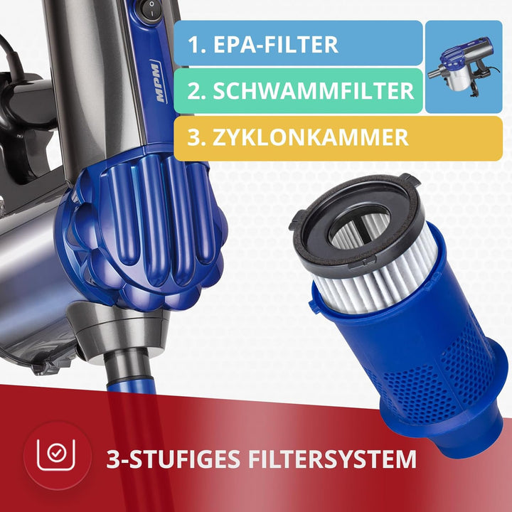 MPM - MOD-34-2in1 Stiel-Staubsauger - mit 7 m langem Kabel - Vertikal und Hand - mit Abnehmbarem Sta