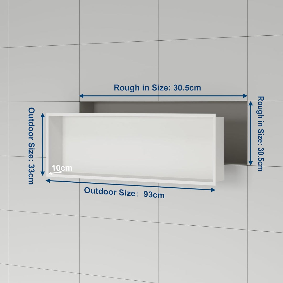 Neodrain Wandnische Dusche 90 x 30cm 304 Edelstahl Duschnische Weiss Einbaunische Lagerung für Badez