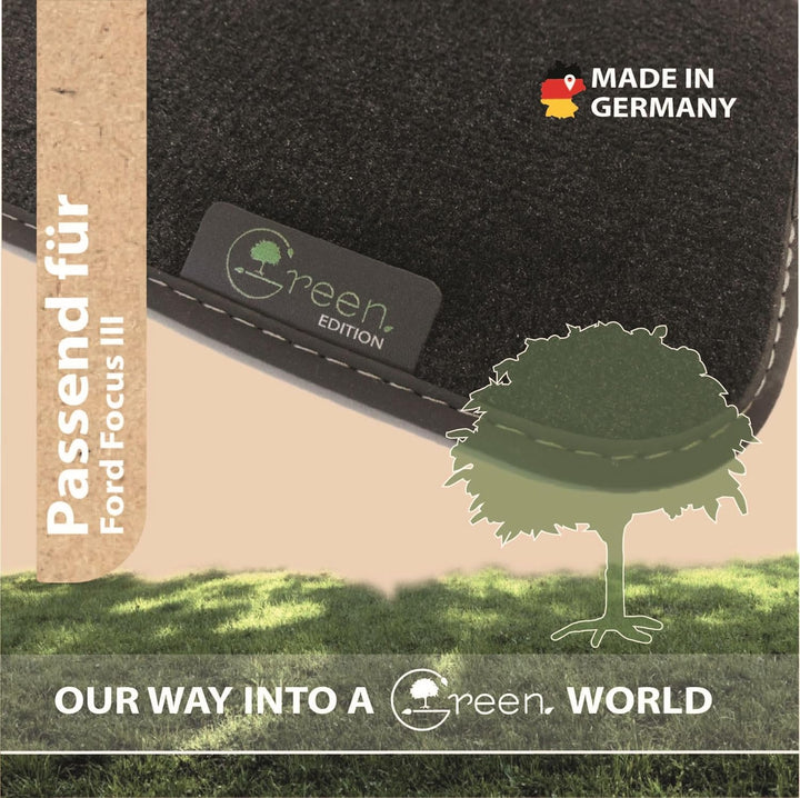MAT10 Green Edition – Auto-Fussmatten passend für Ford Focus 3 (BJ 04/2015-08/2018, 5-Türer) | nachh