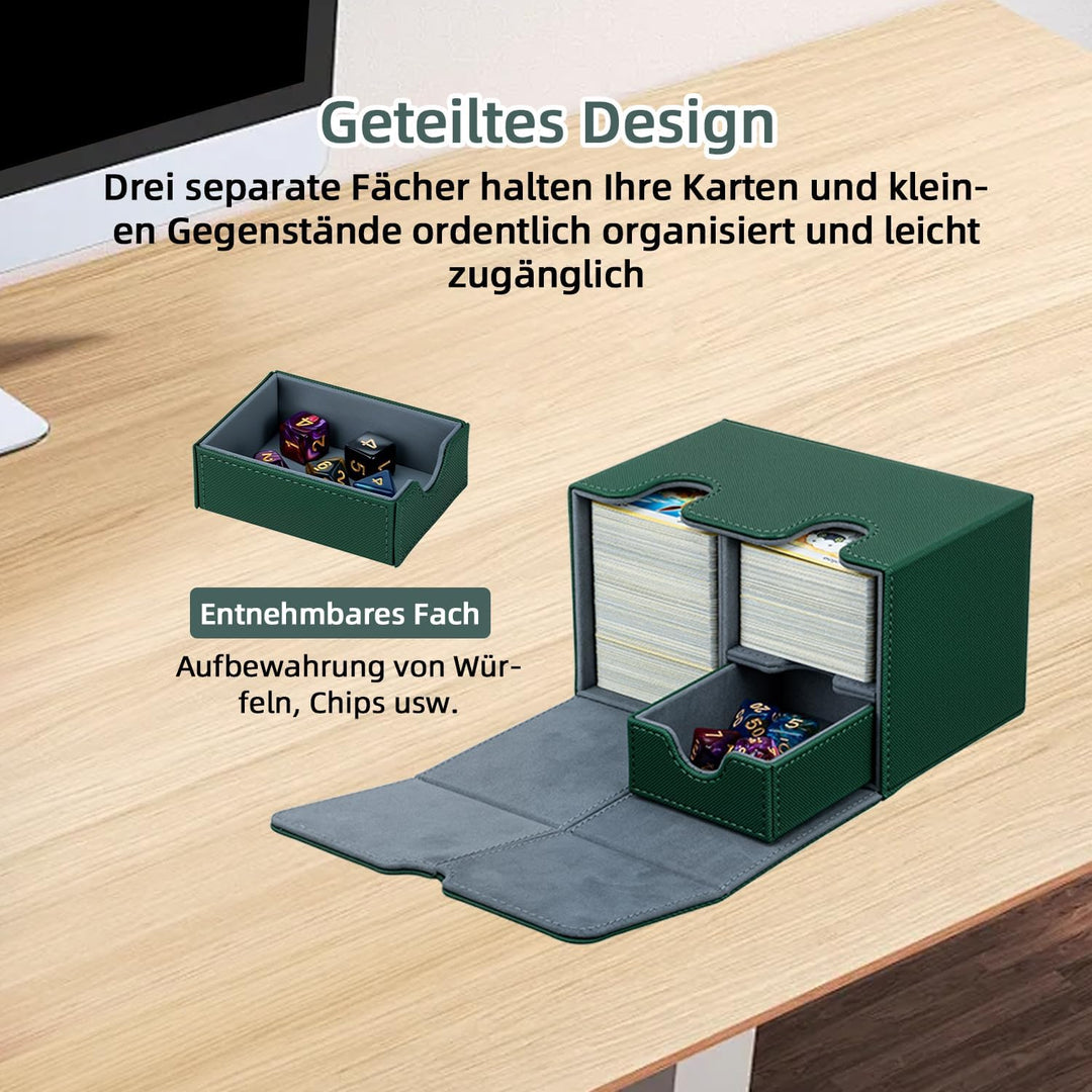 Card Deck Box for MTG, Kartenbox mit Würfel Tray, Gathering Aufbewahrungsbox für 200+Karten, PU Lede