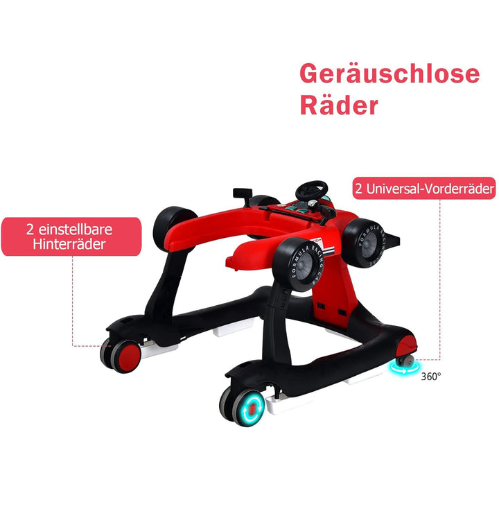 DREAMADE 4 in 1 Autoförmige Lauflernhilfe mit einstellbarer Geschwindigkeit, Musik & Licht, Babywalk