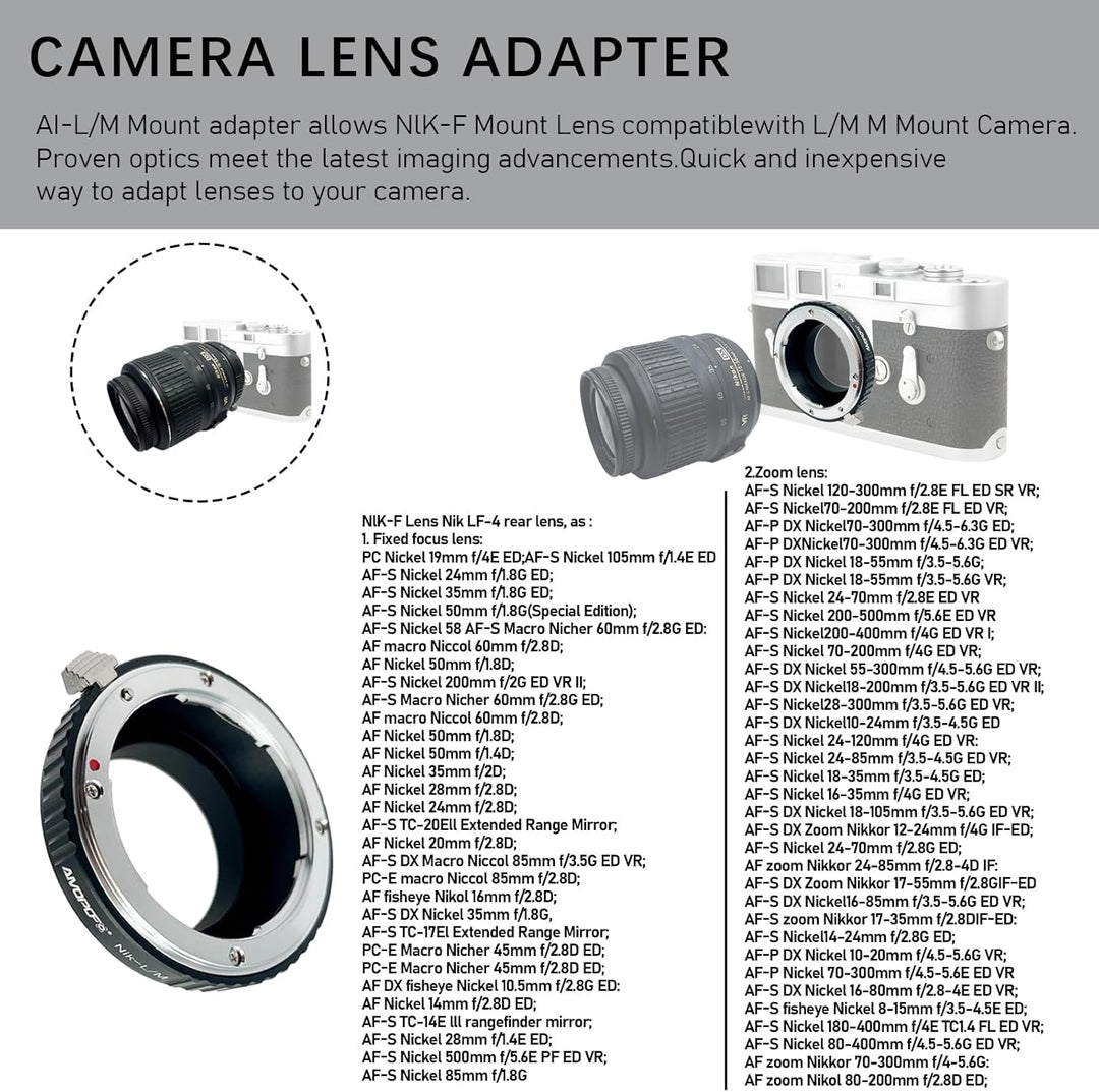 AI-LM Objektivadapter Adapterring,für Nikon AI F MountObjektiv Kompatibel auf für Leica M1,M2,M3,M4,
