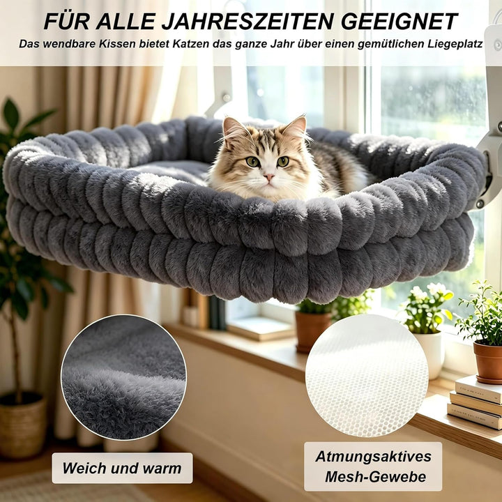 Fensterliege mit Saugnäpfen, Faltbare Katzen Hängematte für Fenster, Weiches Wendekissen Abnehmbar &amp;