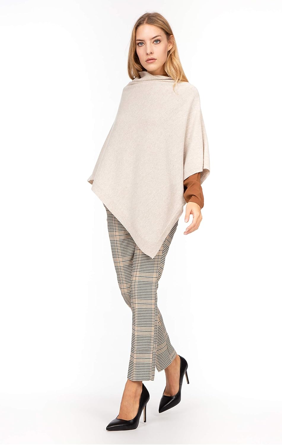 Marine Cashmere - Poncho aus Kaschmir-Mischgewebe für Damen, zart und weich, aus Kaschmir Beige, Bei
