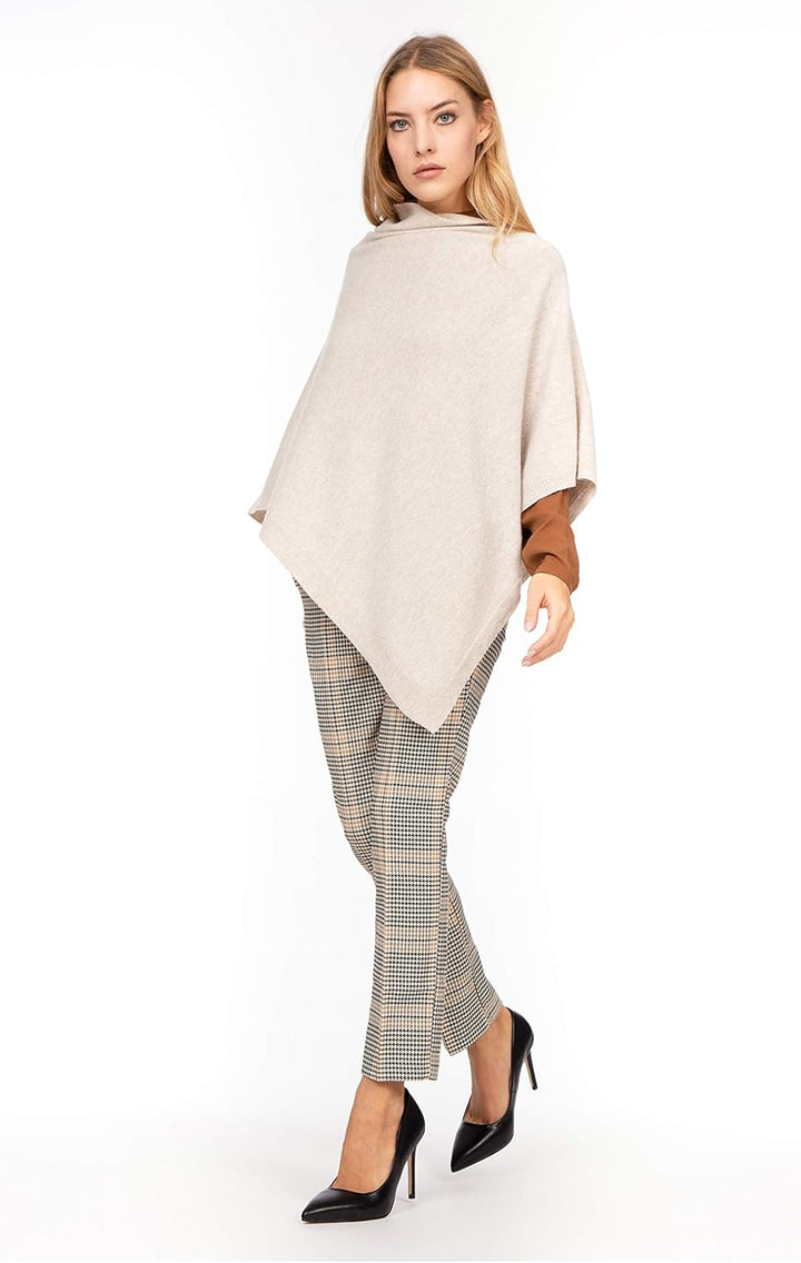 Marine Cashmere - Poncho aus Kaschmir-Mischgewebe für Damen, zart und weich, aus Kaschmir Beige, Bei