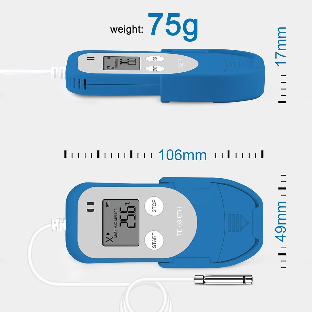 ThermElc TE-03 ETH Temperatur Luftfeuchtigkeit Logger hochpräziser digitaler Sonde, Genauigkeit bis