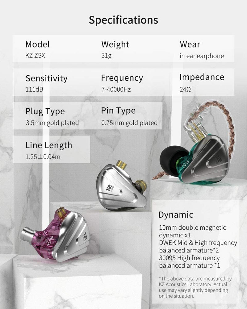 Yinyoo KZ ZSX1DD 5BA HybrideTreibern in Ear Monitor Ohrhörer, ZSX Kopfhörer IEM 5 Balanced Armature