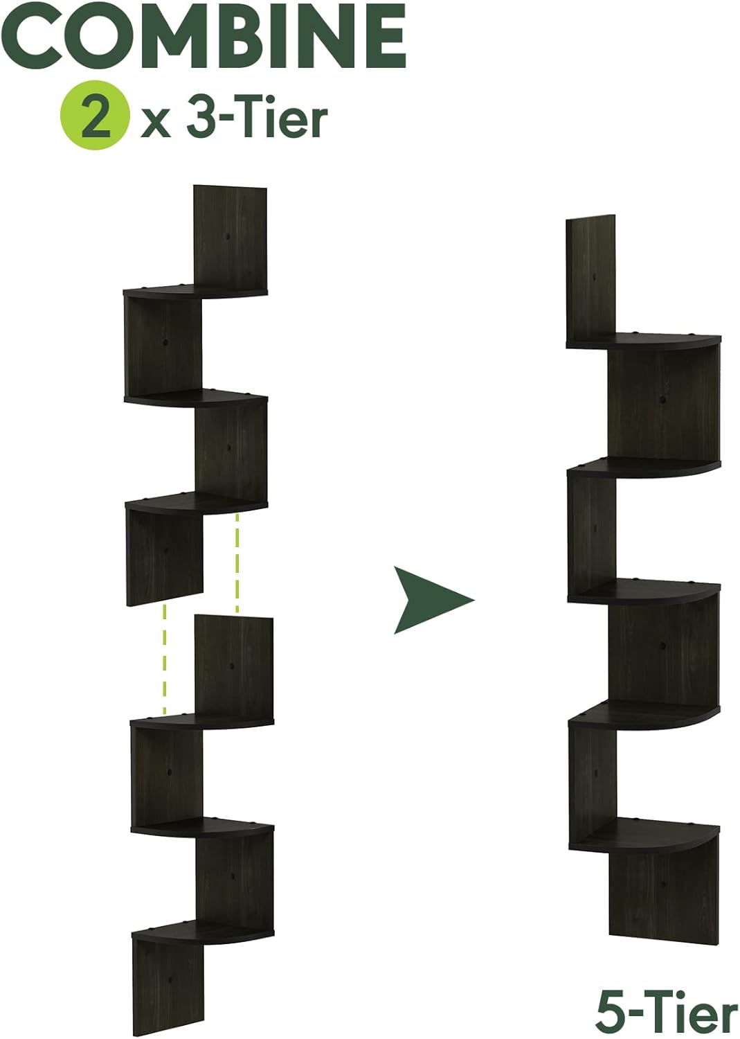 Furinno Rossi 3-stufiges Wandregal-Set, 2er-Set, holz, Espresso, 19.81 x 19.81 x 82.55 cm 19.81 x 19