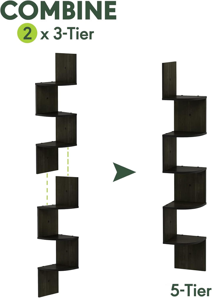 Furinno Rossi 3-stufiges Wandregal-Set, 2er-Set, holz, Espresso, 19.81 x 19.81 x 82.55 cm 19.81 x 19