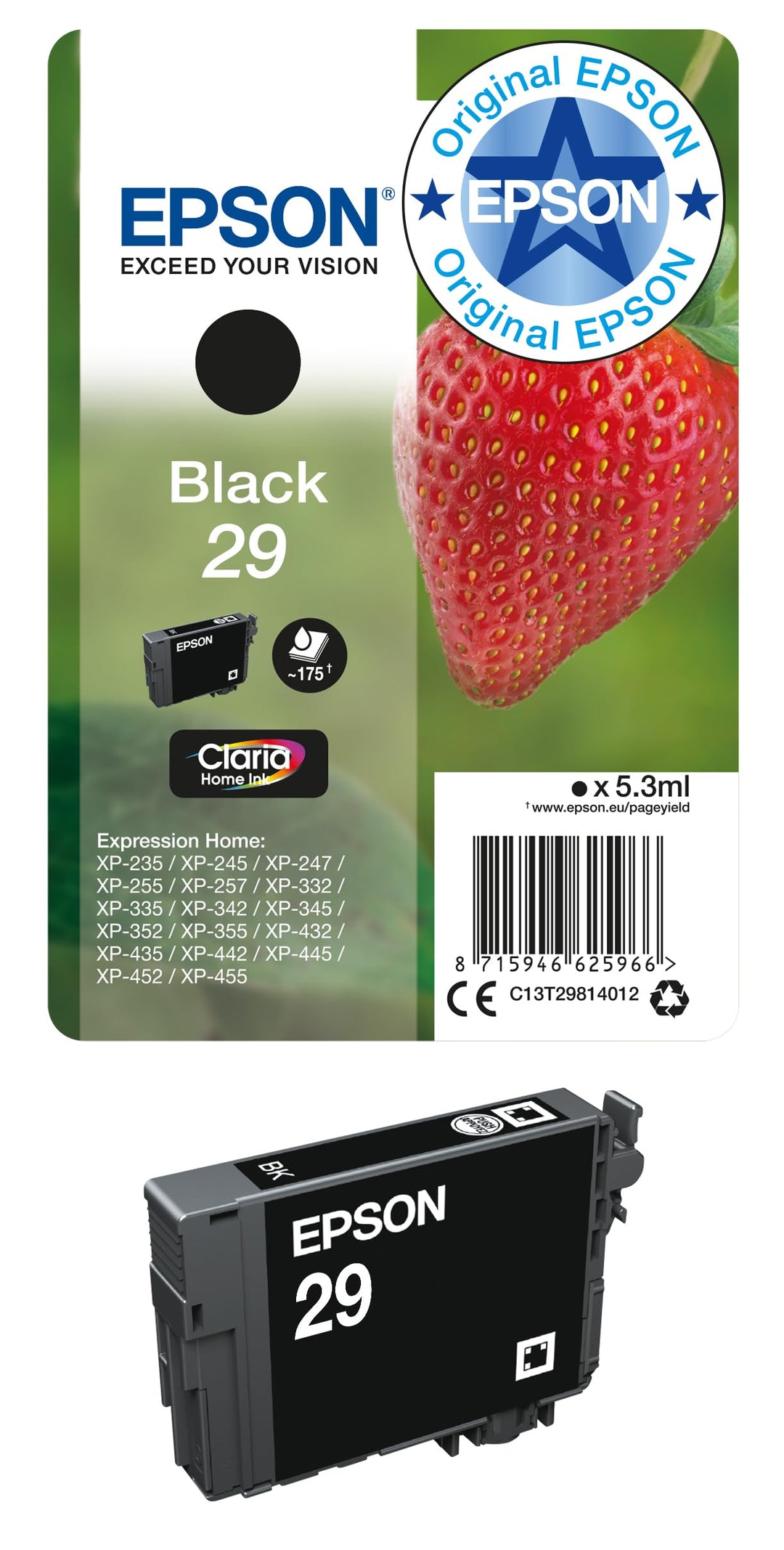 Epson 235M206 Original 29 Tinte Erdbeere, XP-235 XP-332XP-335XP-432XP-435XP-245XP-342XP-345XP-442XP-