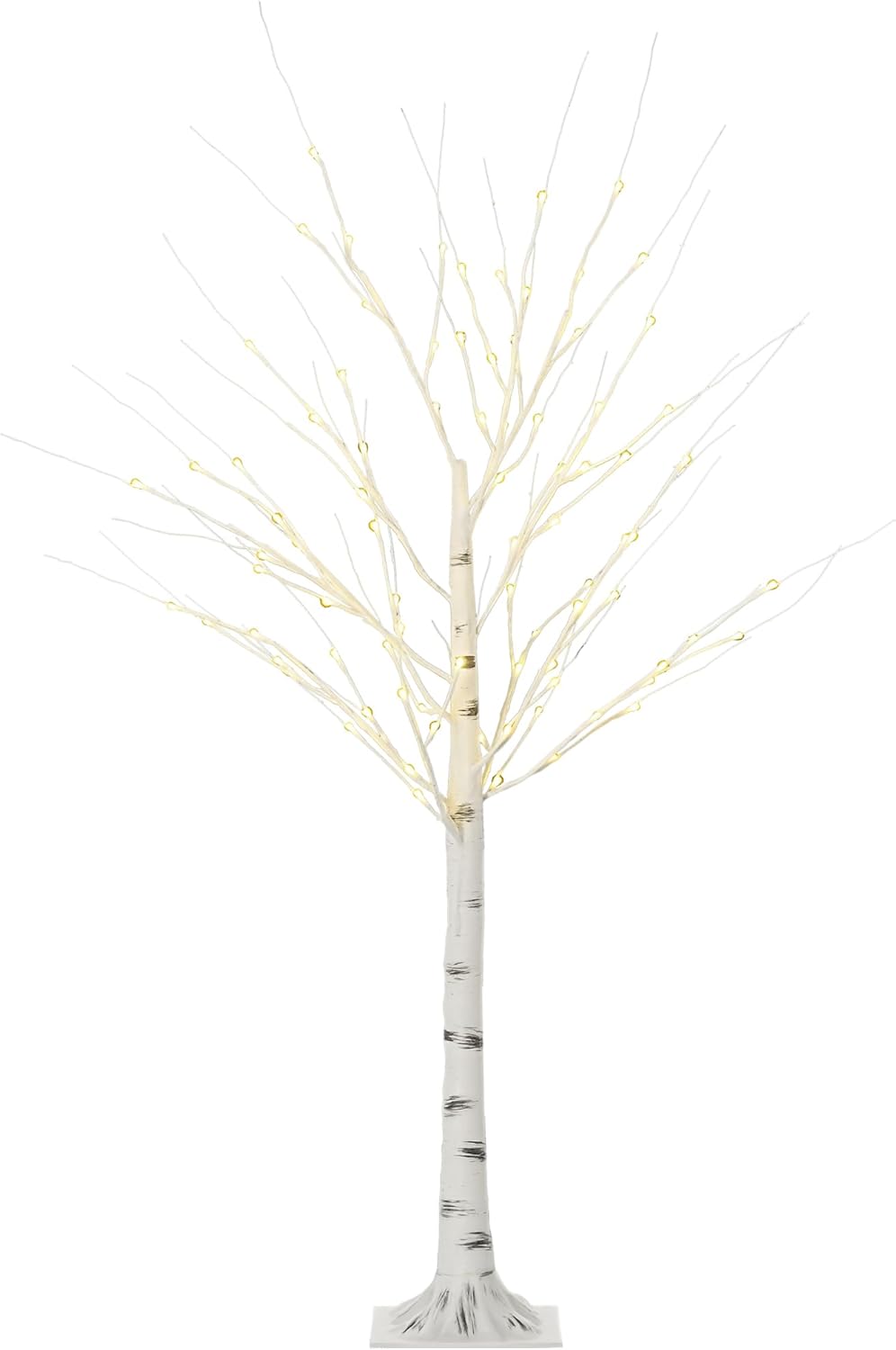 HOMCOM 150 cm Kunstbaum, Birkenbaum mit LED, Weihnachtsbaum Birken, Weihnachtsdeko Kunstbirke für Pa