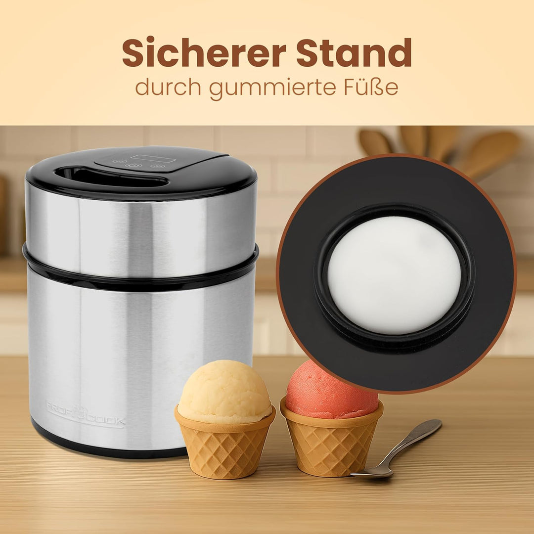 Profi Cook Eismaschine PC-ICM 1140 Eiscreme-Maker für Speiseeis, Frozen-Joghurt und Sorbet, inkl. Re