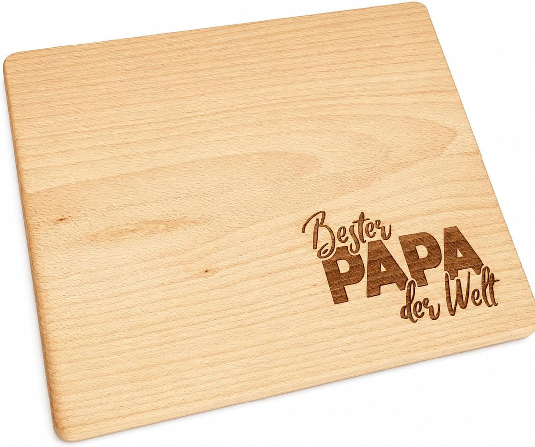 Grosses Hartholz Schneidebrett 38,5x30 cm für die Bester PAPA der Welt | Handgefertigt Holzbrett | G