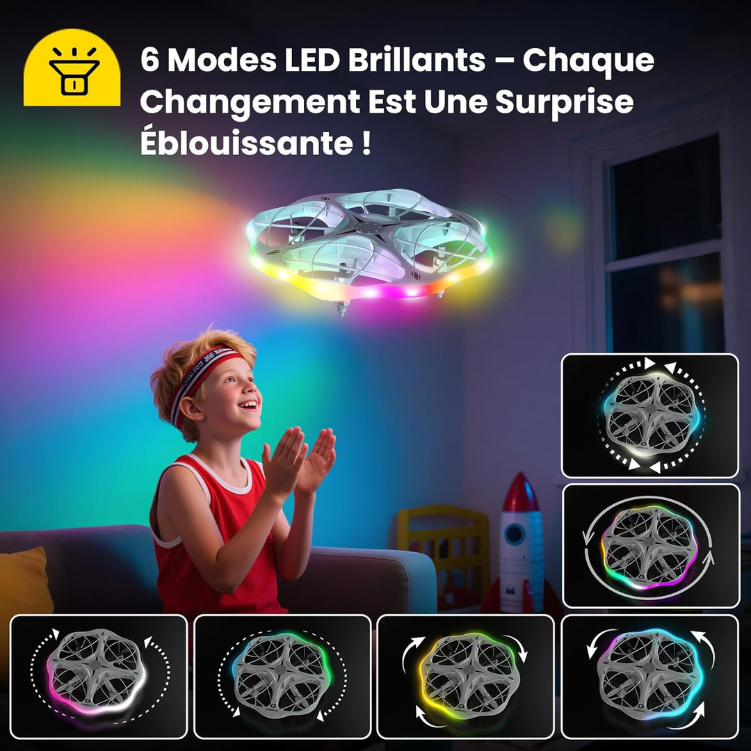 DEERC D13 Mini-Drohne für Kinder mit Hindernissvermeidung, 6 LED-Modi, kleines einfaches UFO-Spielze
