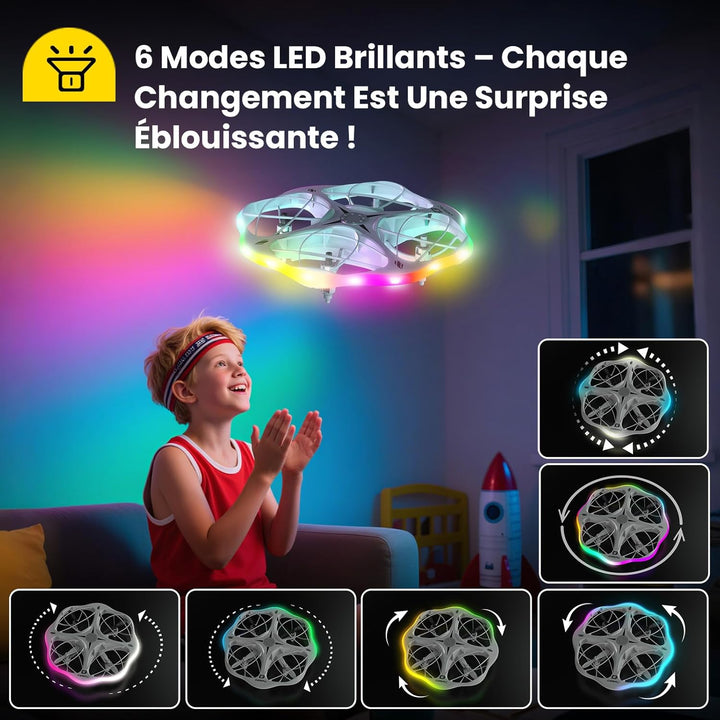 DEERC D13 Mini-Drohne für Kinder mit Hindernissvermeidung, 6 LED-Modi, kleines einfaches UFO-Spielze