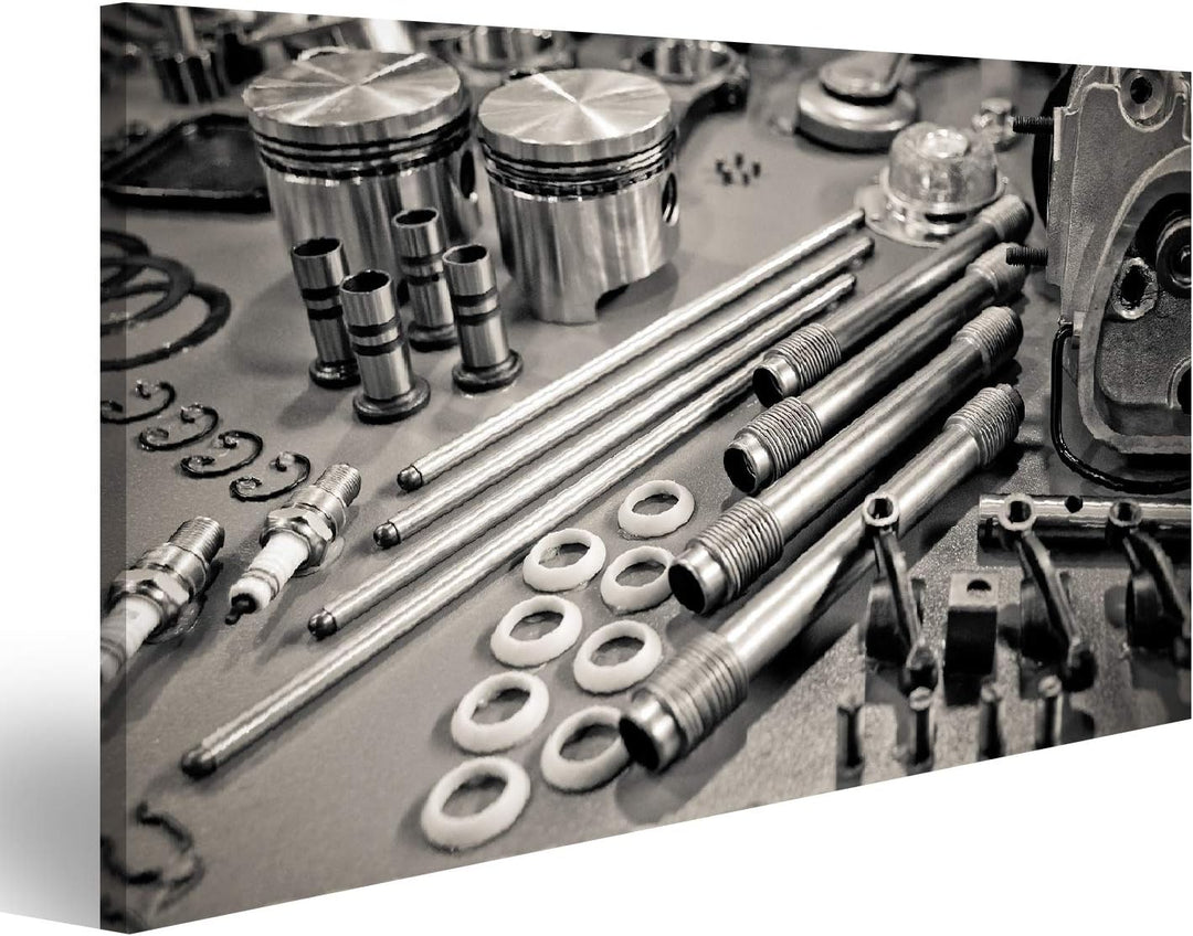 islandburner Bild auf Leinwand Sammlung Von Autoteilen Sortiert Monochrome Bilder Wandbilder Poster