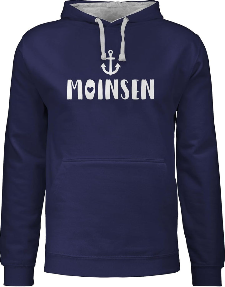 Pullover Herren Frauen Hoodie Kontrast zweifarbig - Sprüche Statement - Moinsen - M - Navy Blau/Grau