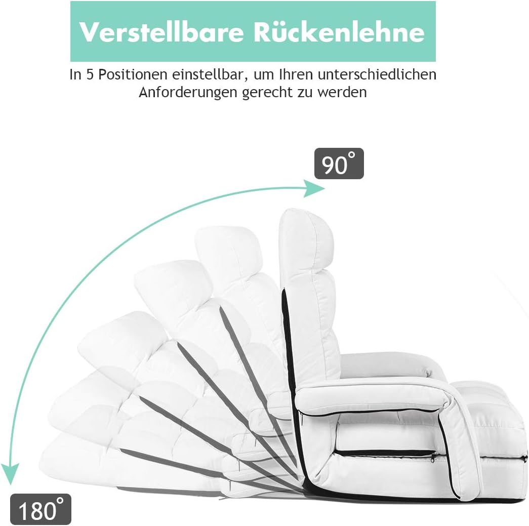 GOPLUS Bodensofa mtit Schlaffunktion, klappbarer Bodenstuhl mit Armlehnen & Kissen, Klappsessel mit