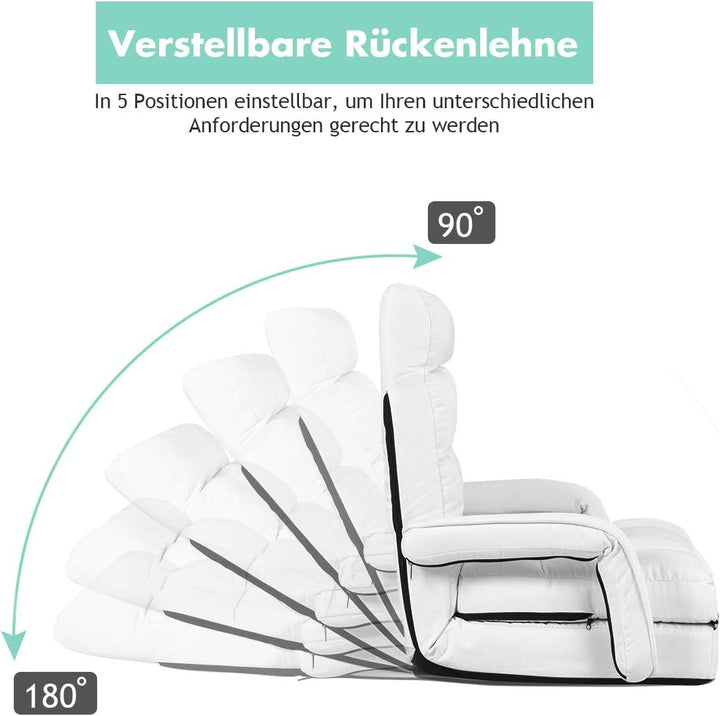 GOPLUS Bodensofa mtit Schlaffunktion, klappbarer Bodenstuhl mit Armlehnen & Kissen, Klappsessel mit