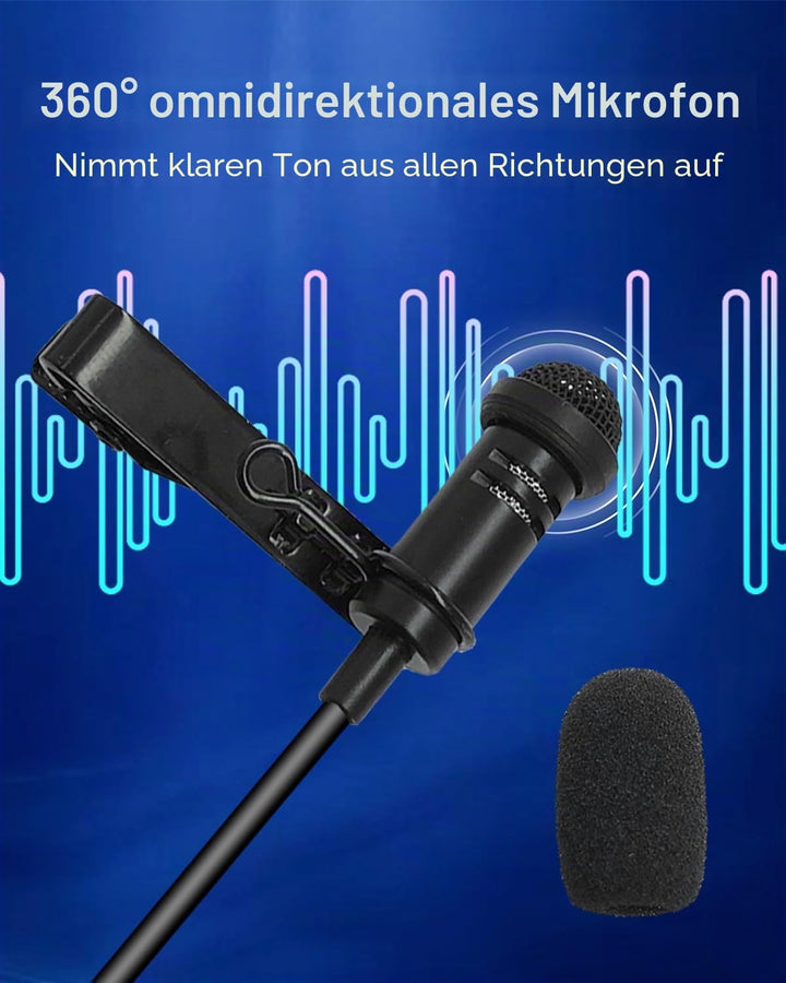Lavalier-Ansteckmikrofon, Kondensator-Mikrofon, Kondensator, kabelgebunden, Lav-Mikrofon zum Anklemm