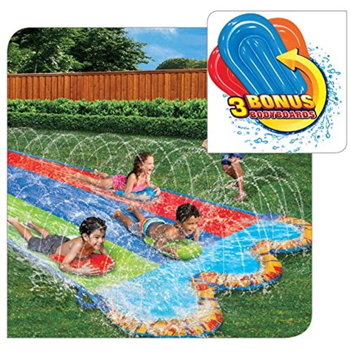 BANZAI Speed Triple Wasserbahn Duell Wasserrutsche 487 cm mit Sprinkler mit 3