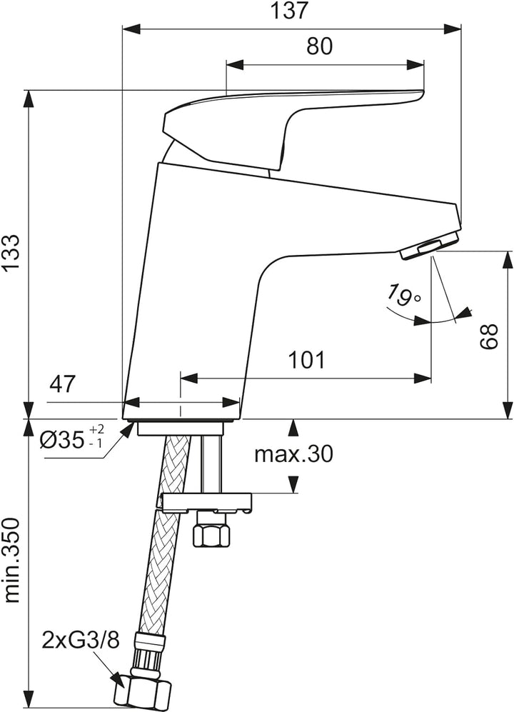 Ideal Standard B1710AA Ceraflex Waschtischarmatur ohne Ablaufgarnitur 5 l/min., ohne Ablaufgarnitur