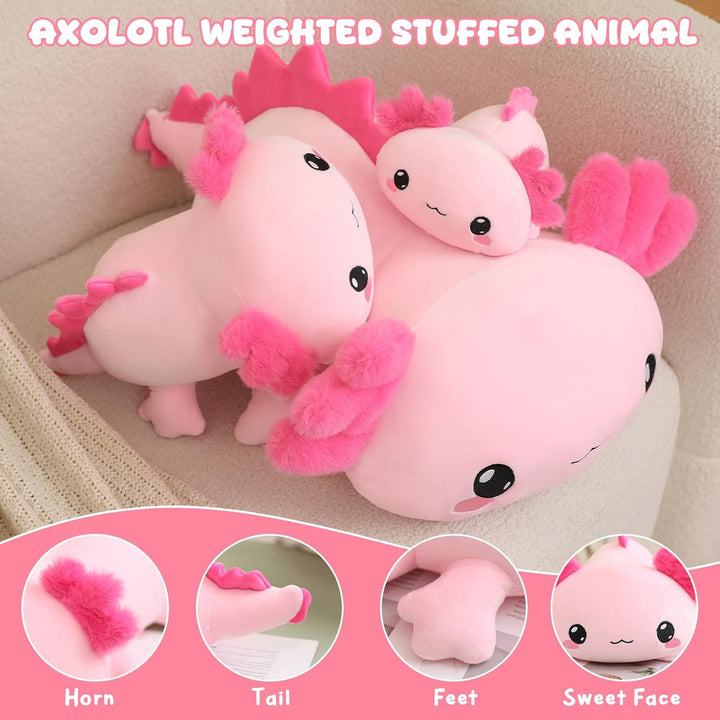 Xfrog Weighted Axolotl Plush, Grosses Stofftier Gegen Ängste, Rosa Axolotl-Stoffspielzeug, Süsse Uma
