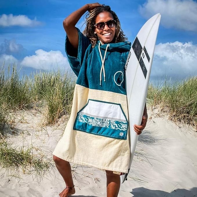 WAVE HAWAII Poncho Petrol Surfponcho 100% Baumwolle für Körpergrössen von 160-190 cm Umkleidehilfe f
