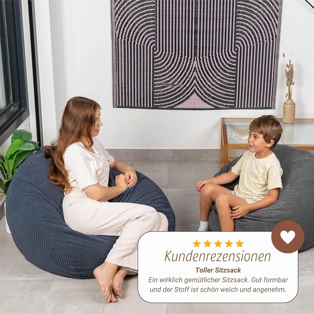 bananair - Sitzsack Kinder - Cordstoff Breit Gerippt - Weich und Bequem - Maschinenwaschbarer Bezug