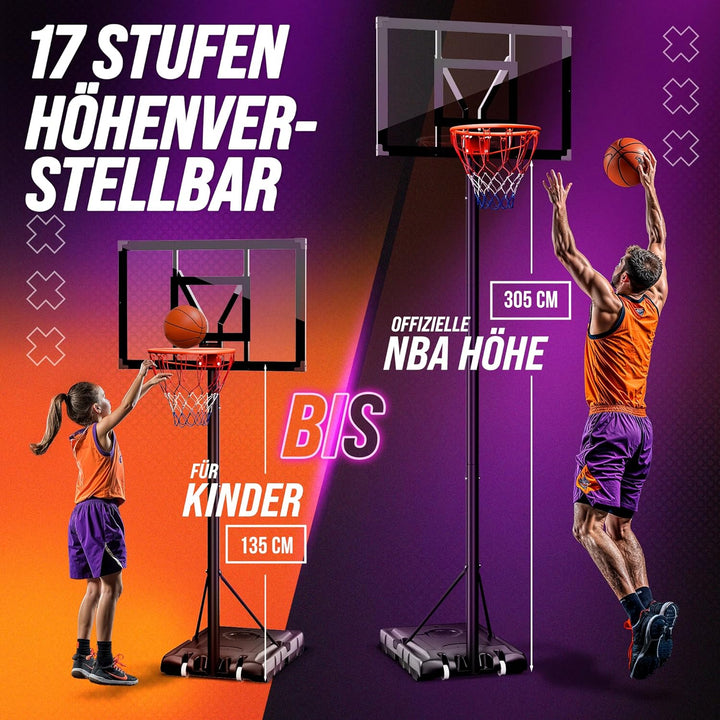 Basketballkorb Outdoor [mit Sandsack] – Basketball Korb höhenverstellbar von 135 cm bis 305 cm – Wet
