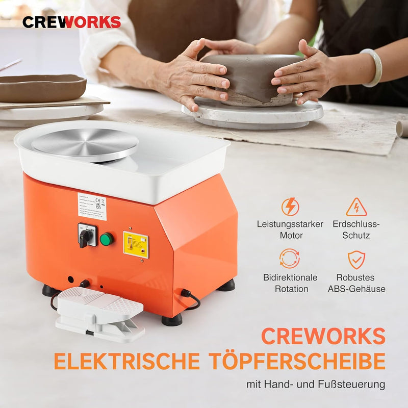 CREWORKS Töpferscheibe Elektrisch Töpferscheibe Fussantrieb 350W Keramikformwerkzeug 0-300 U/MIN Ker