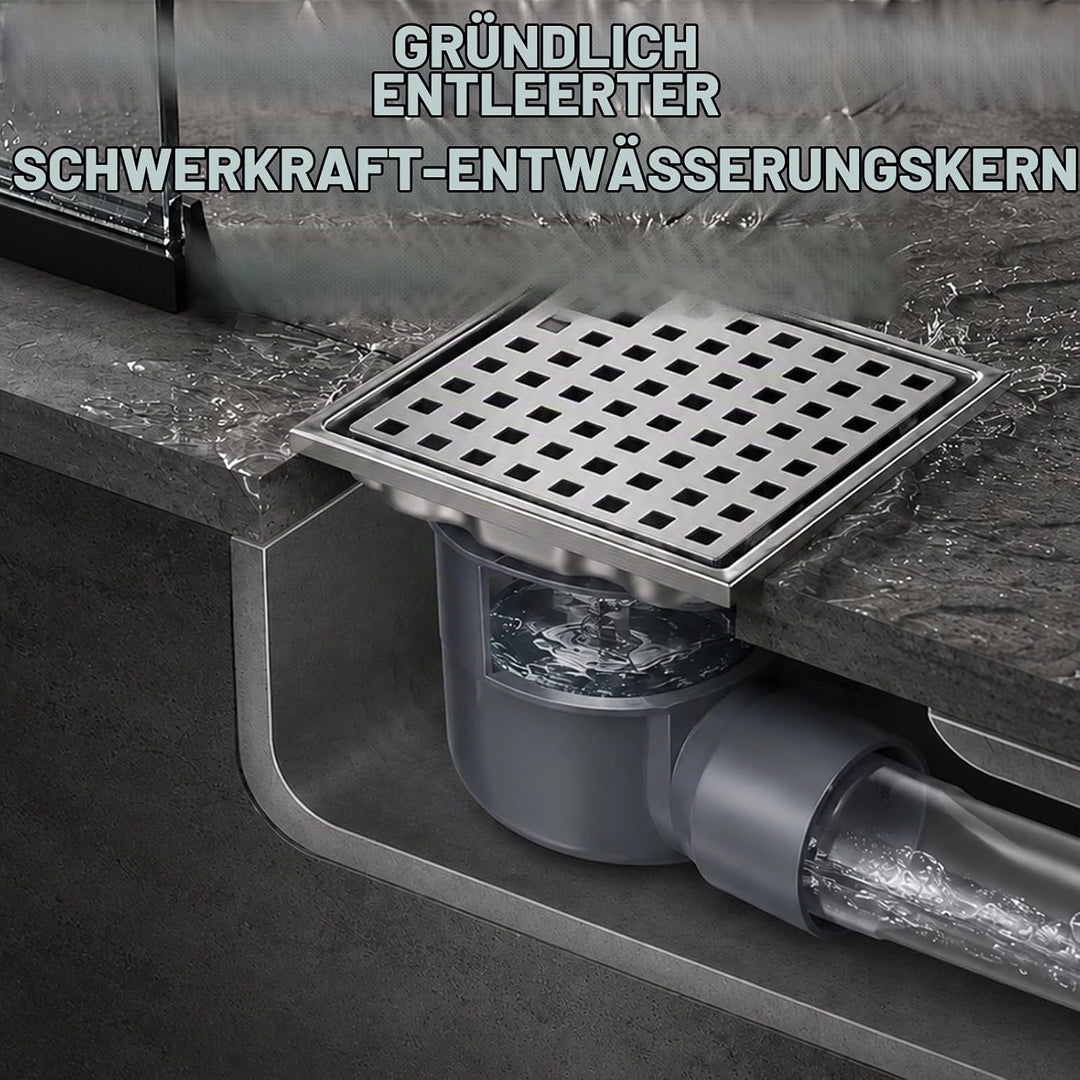 Duschrinne Quadratisch Edelstahl Bodenablauf mit 360° Siphon Geruchsstop, 15x15CM Bodenablauf Dusche