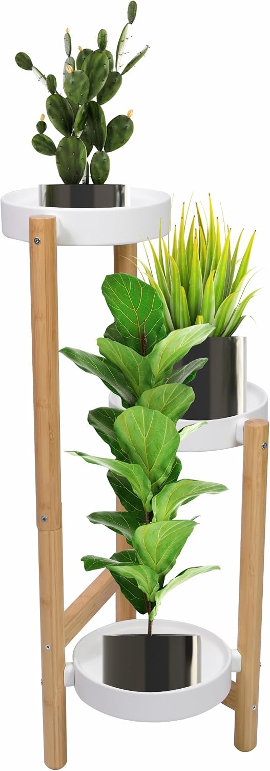 Blumenständer Bambus 3 Etagen Pflanzenregal 70cm hoch 20cm Ablagen