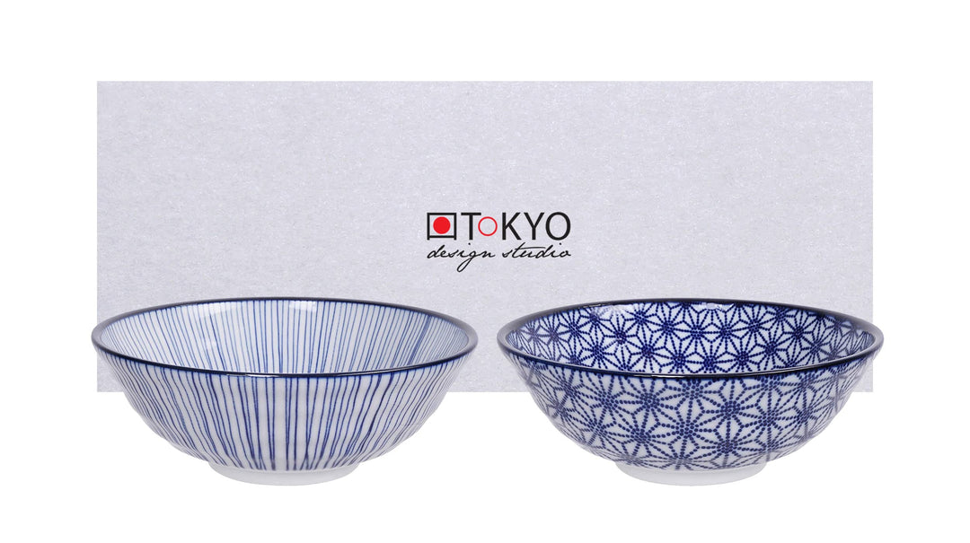 teeblume Tokyo Design Studio Nippon Blue 2-er Schalen-Set blau-weiss, Ø 21 cm, ca. 1000 ml, asiatisc