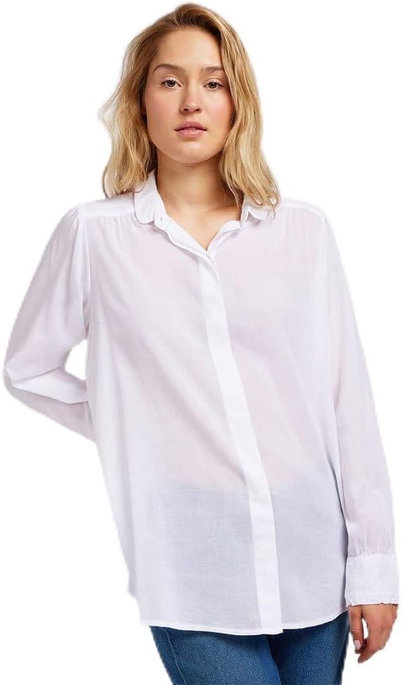 Lee Damen Shirred Blouse Shirt, Bright White