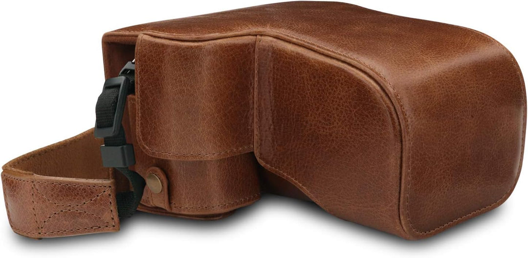 MegaGear Ever Ready Echtleder Kameratasche mit Trageriemen kompatibel mit Sony Alpha A6100, A6400 (1