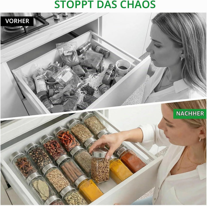 Gewürzgläser eckig 24er Set, 120ml Gewürzstreuer mit Edelstahl Drehdeckel, Gewürzbehälter gewürz org