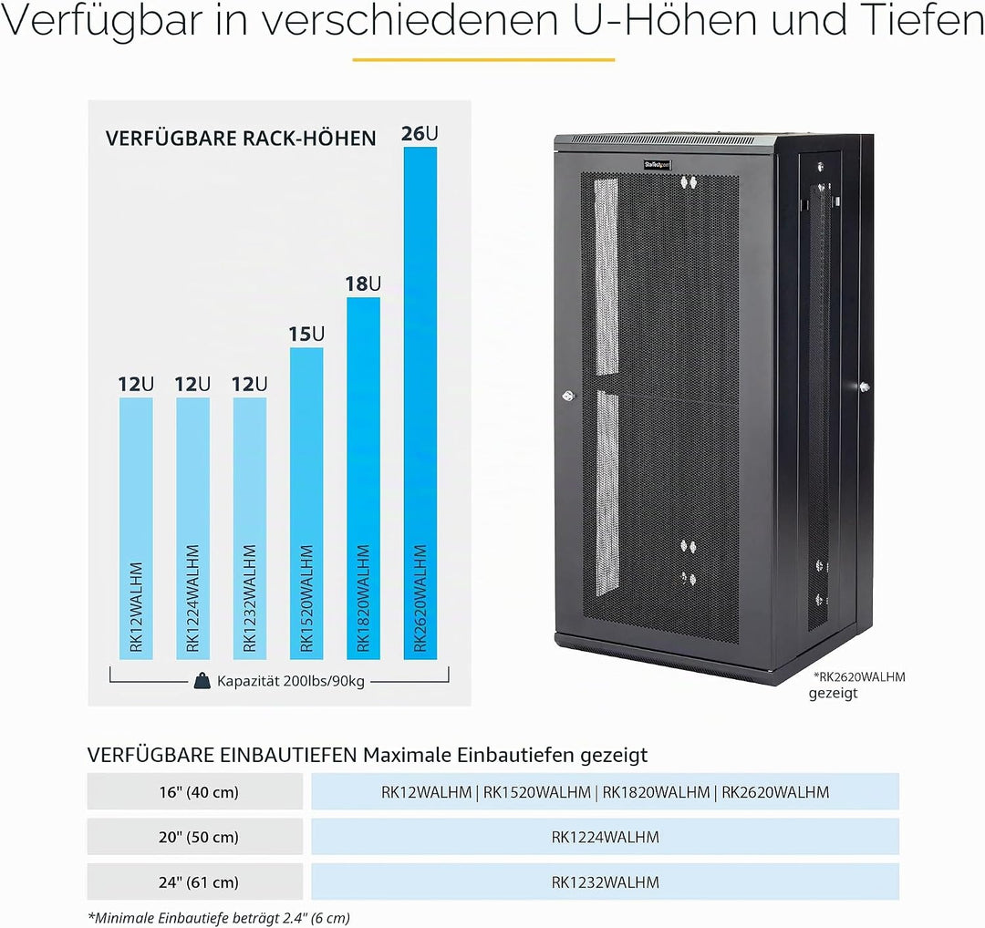 StarTech.com 12HE 19 Zoll Wandmontage Netzwerk Rack - 40,5cm tiefes, aufklappbares, abschliessbares