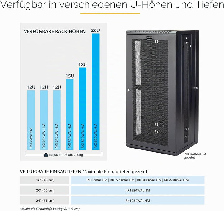 StarTech.com 12HE 19 Zoll Wandmontage Netzwerk Rack - 40,5cm tiefes, aufklappbares, abschliessbares