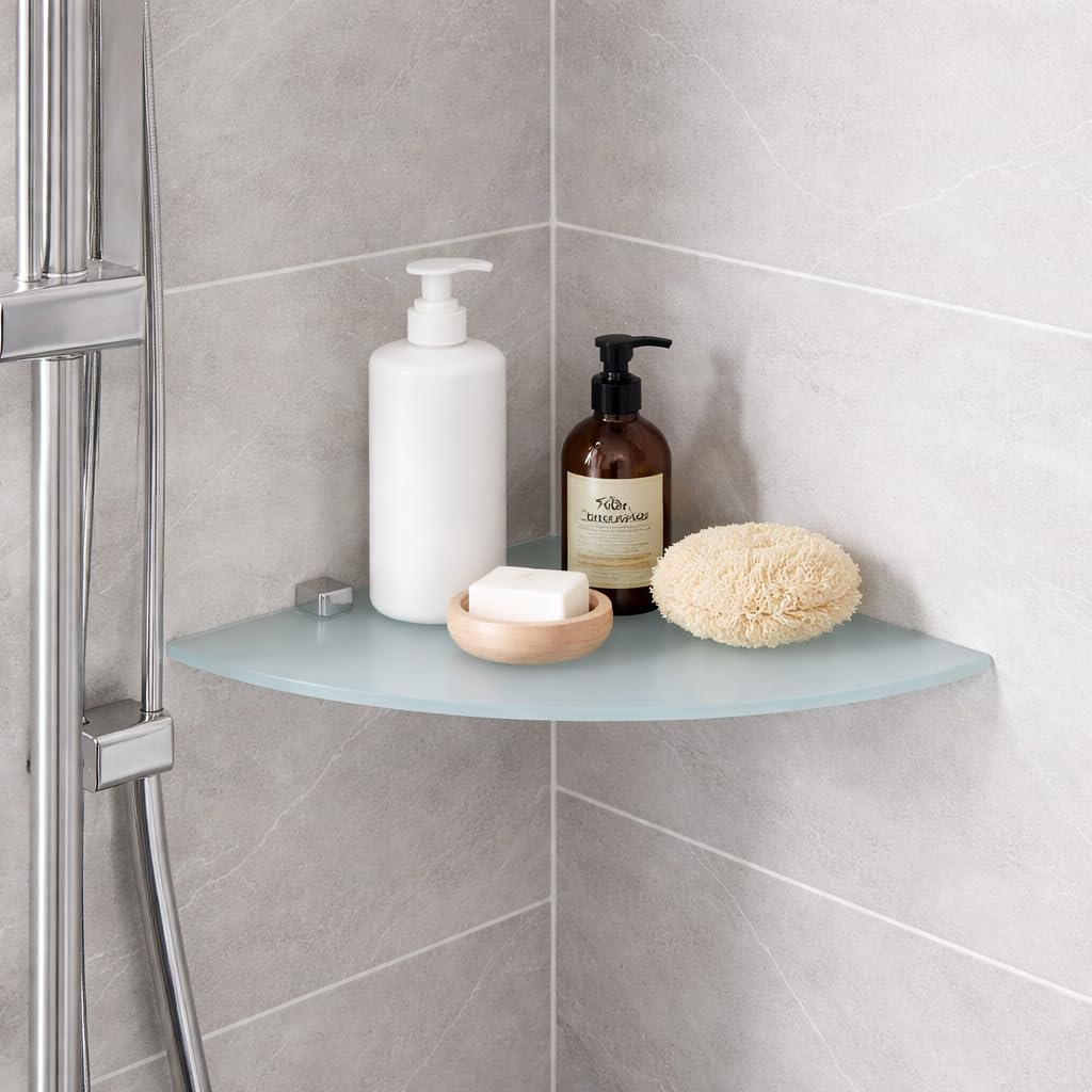 Euro Tische Glas Eckregal 45x45cm, Wandregal für Badezimmer, Duschregal Bad, Glas Badregal mit 6mm E