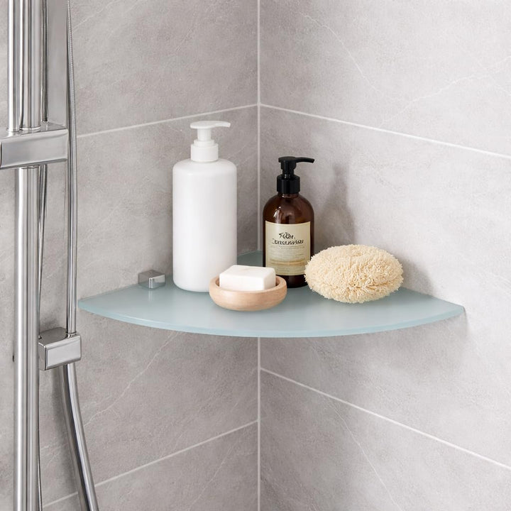 Euro Tische Glas Eckregal 45x45cm, Wandregal für Badezimmer, Duschregal Bad, Glas Badregal mit 6mm E