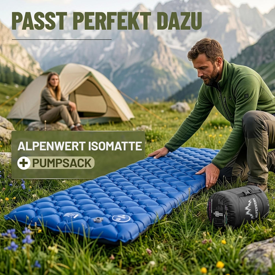 ALPENWERT® Schlafsack Sommer Ultraleicht & klein [15x27cm Packmass] – Wasserabweisend, YKK Reissvers