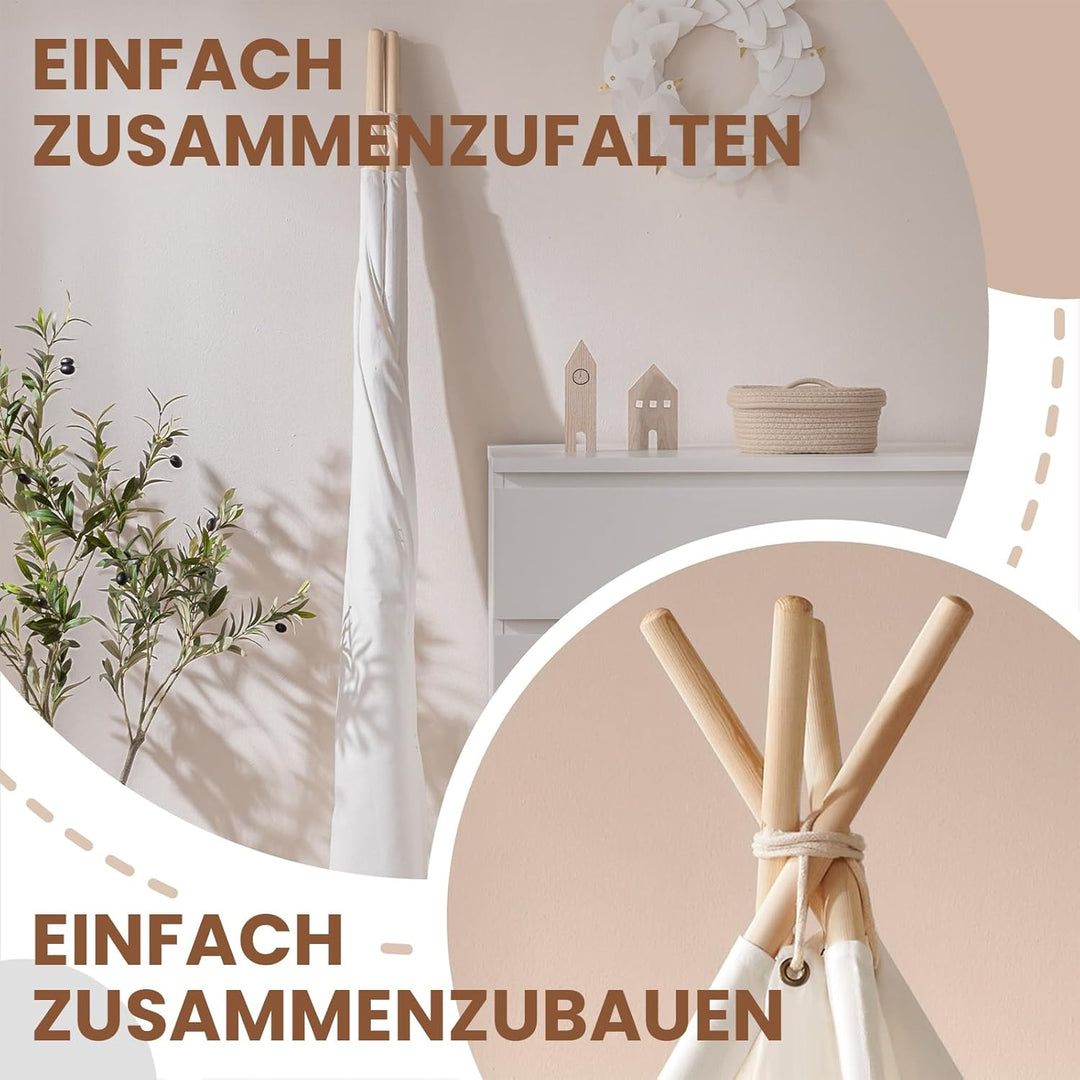 Tiny Land Tipi Spielzelt für Kinder mit Gepolsterter Decke & Lichterkette & Aufbewahrungstasche Baum
