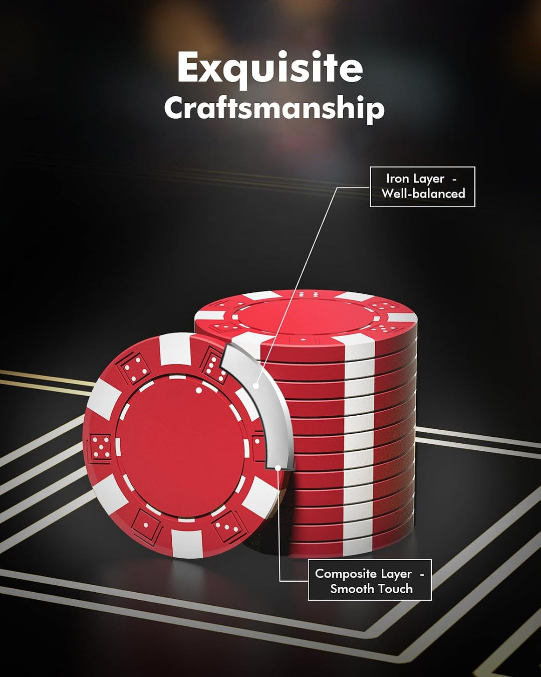 HEITOK Pokerkoffer, Poker Set mit 500 Stück ohne Wert 11,5 Gramm und Aluminium-Tragkoffer für Freize