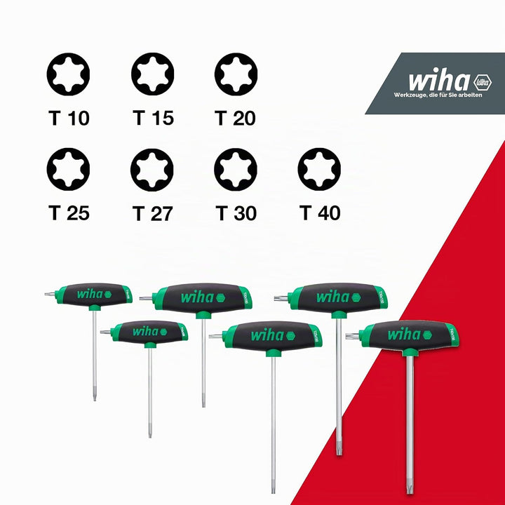 Wiha Stiftschlüssel Set 6-tlg. mit Quergriff TORX® I ComfortGrip mit Seitenabtrieb I Satz T10 - T40