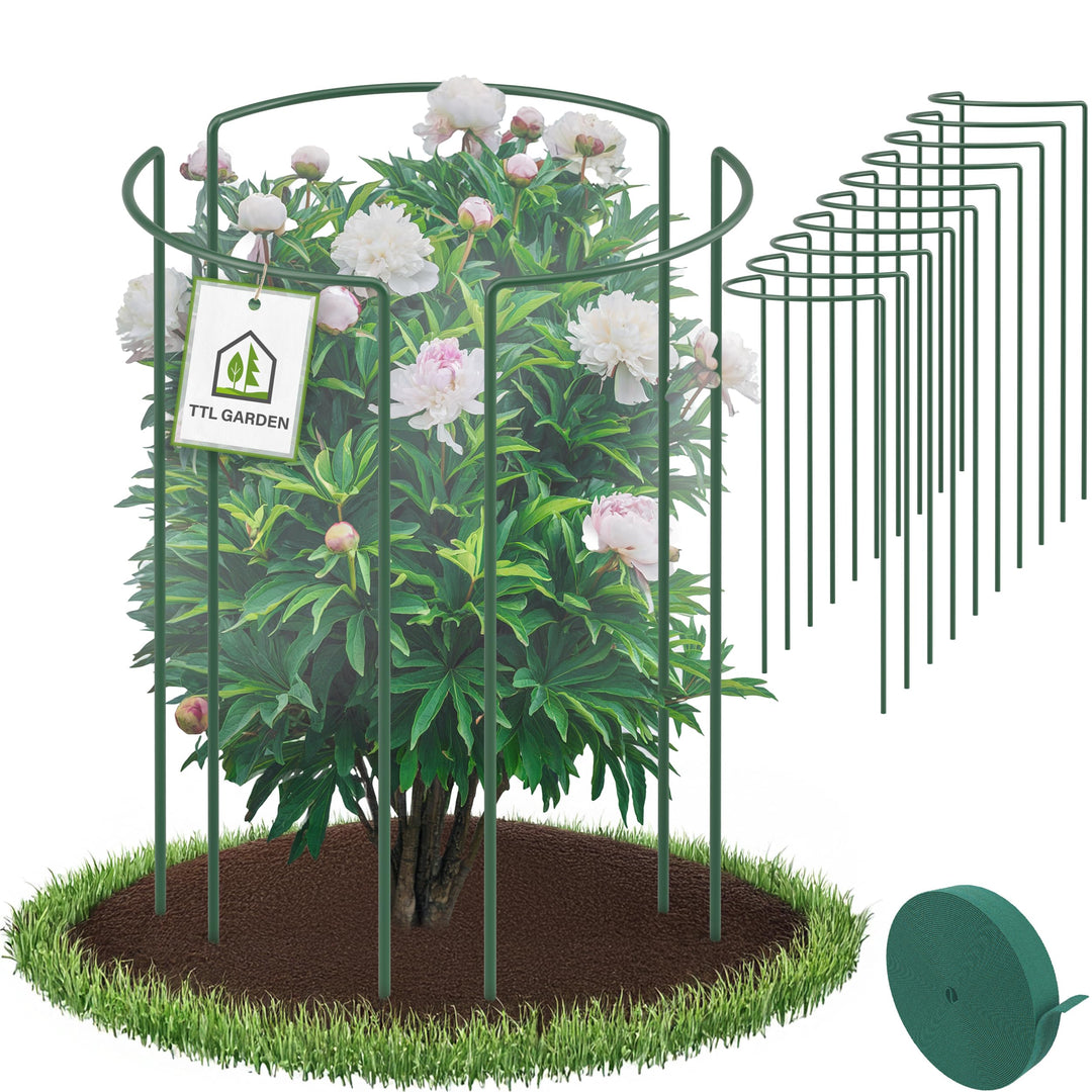 TTL GARDEN Strauchstützen 70cm x 40cm 16er Set + Klettband - Pflanzenstütze Stahl rostfrei Kunststof