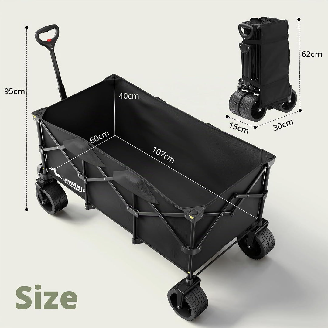 LEWANJA 250L Bollerwagen Faltbar, Robuster Handwagen mit 200kg Tragkraft, Breite Räder mit Bremse &amp;
