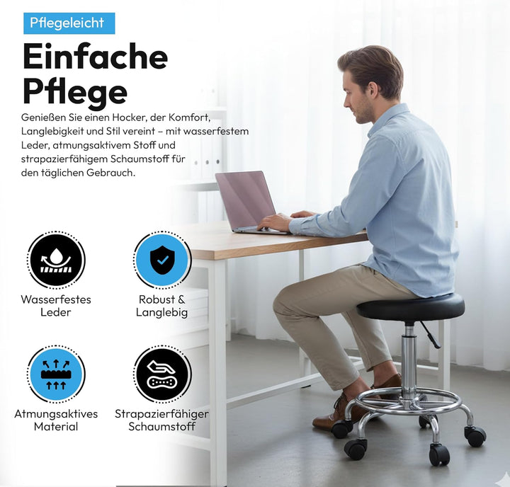 GOODS+GADGETS Ergonomie rollbarer Arbeitshocker Drehhocker Barhocker Praxishocker Rollhocker höhenve