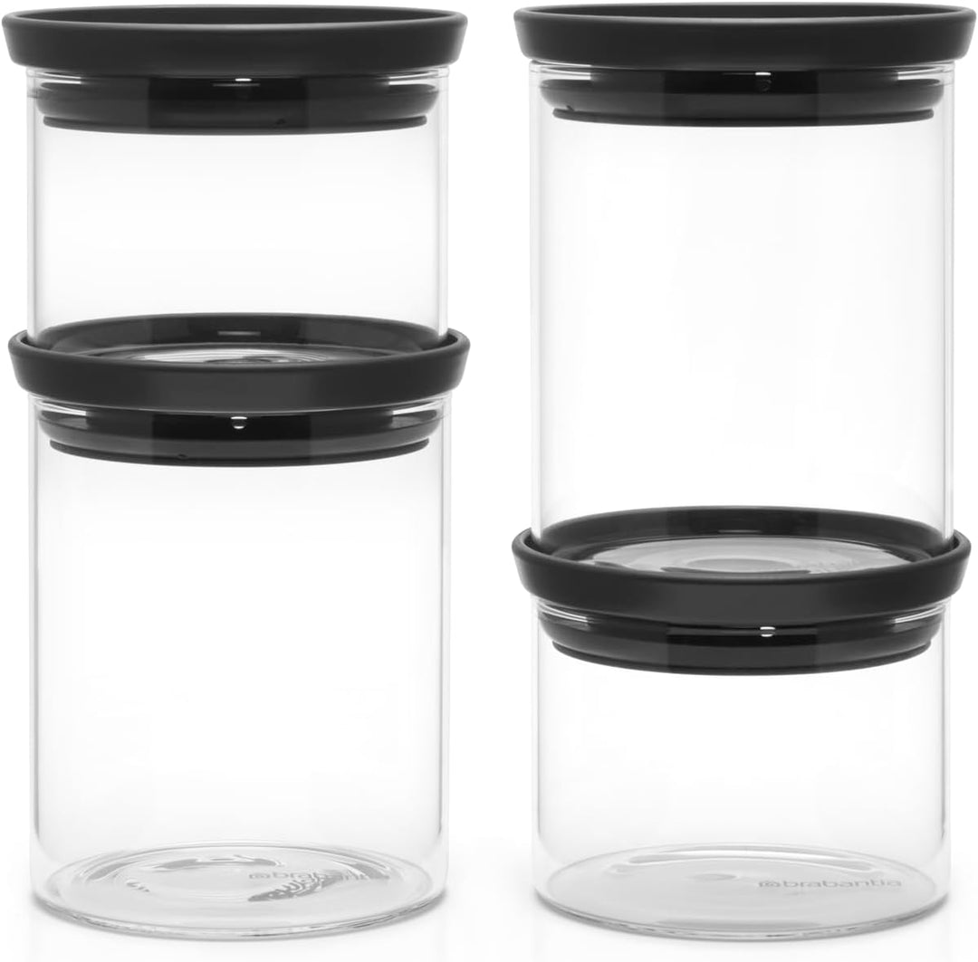 Brabantia Set mit 4 stapelbaren Vorratsdosen (2 x 0,3 l + 2 x 0,6 l), hitzebeständig, mikrowellengee